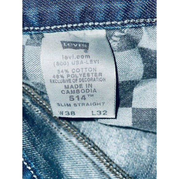 Levis 514 Mens Jeans 38x32 Blue Denim Slim Straight Medium Wash Retro Pockets - Picture 14 of 16